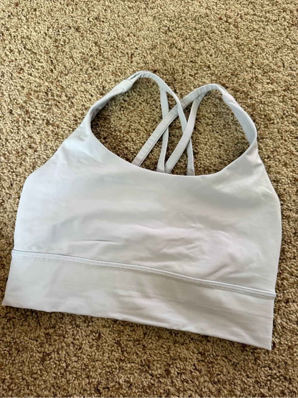 Lululemon Long Line Sports Bra Women’s Light Gray Strappy Yoga Bra Fits 34B 34C